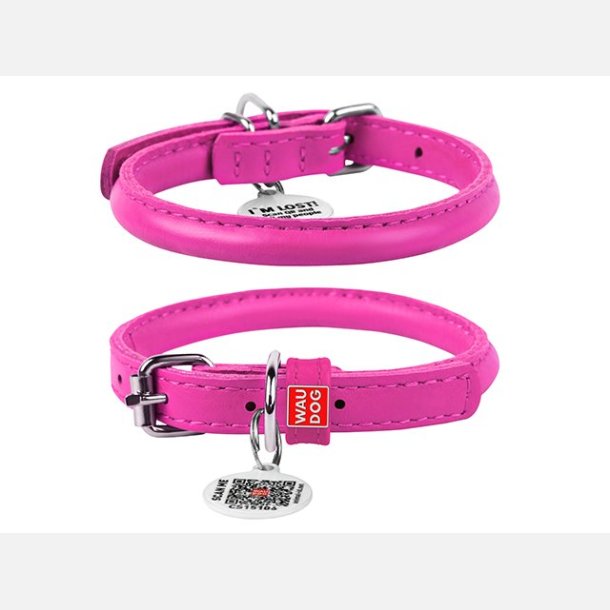 Rundsyet lder halsbnd pink fra WauDog