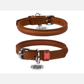 Rundsyet l�der halsb�nd cognac 