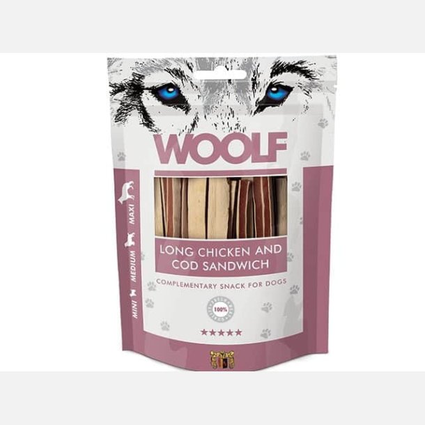 Woolf Chicken &amp; Cod Sandwich Long 100 g.