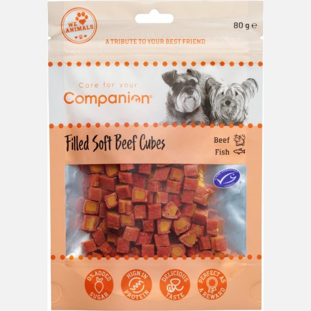 Soft beef cubes (oksek�d fyldt med laks og torsk)