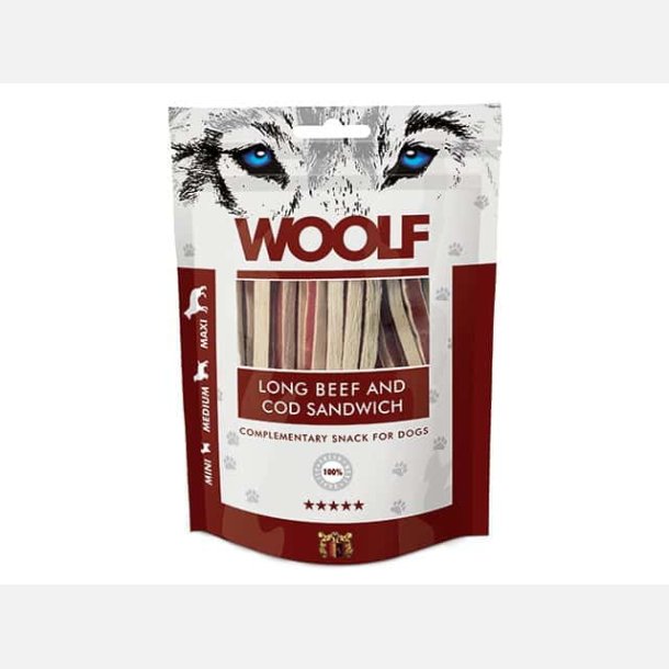 Woolf Long Beef &amp; Cod Sandwich 100 g.